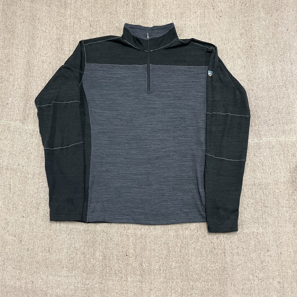 Kuhl Sweater Mens XL Gray 1/4 Zip Ryzer Pullover Thumb Holes Running Hike